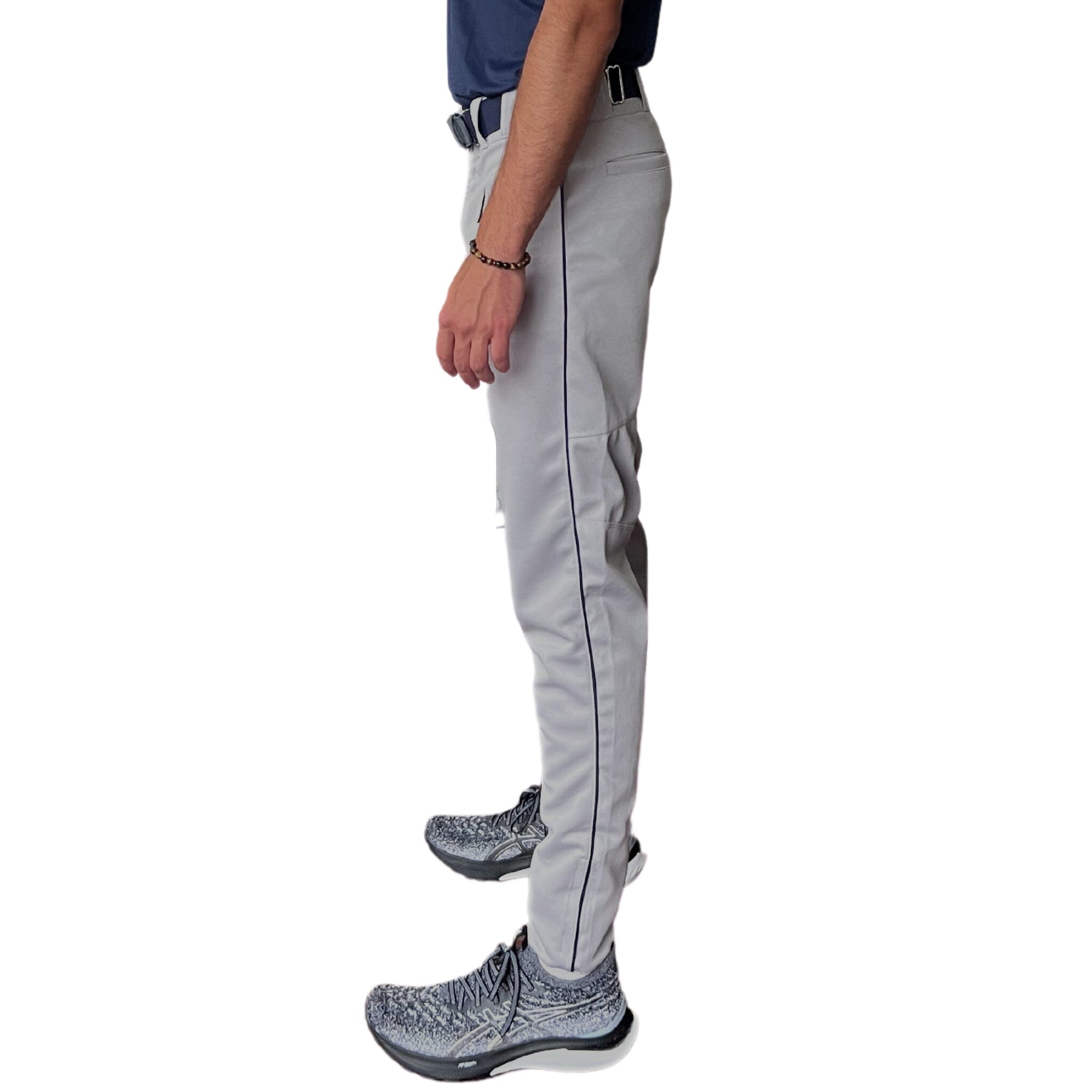 BRUCE BOLT Premium Pro Baseball Pant – GREY w/ Navy Piping