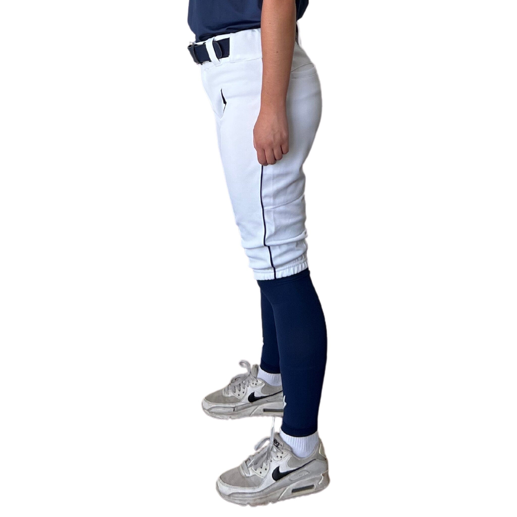 BRUCE BOLT Premium Pro Softball Knicker – WHITE w/ Navy
