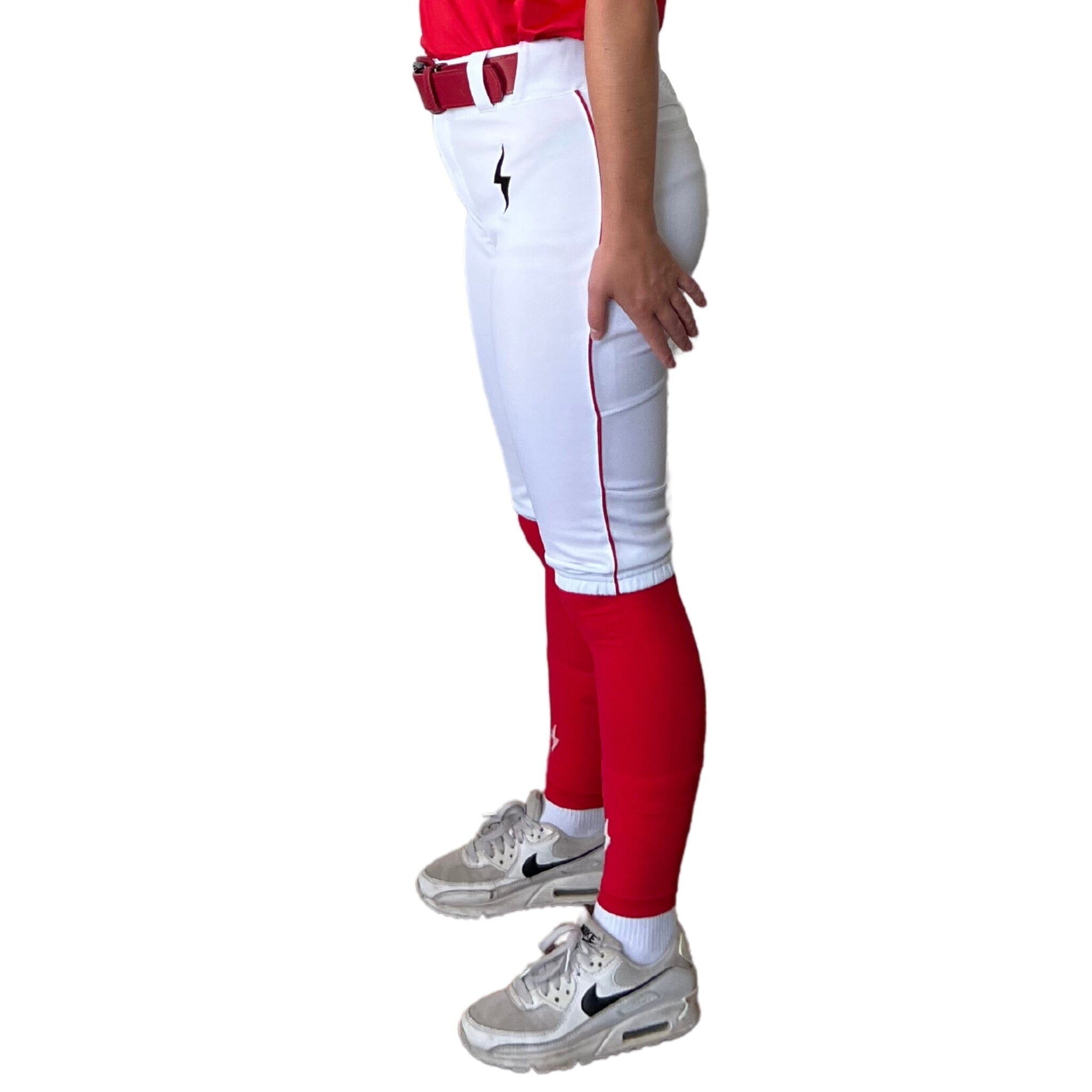 BRUCE BOLT Premium Pro Softball Knicker – WHITE w/ Red