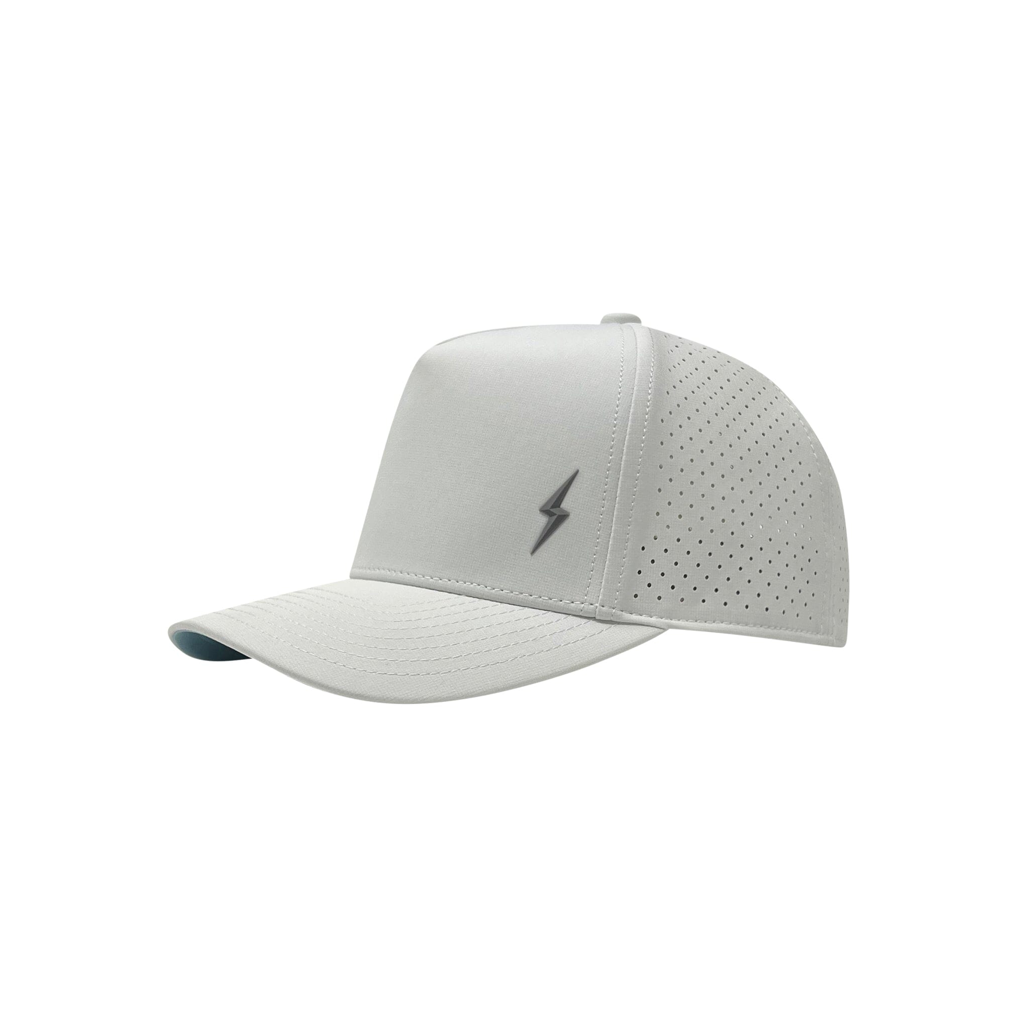 BRUCE BOLT Standard 5-Panel Snapback Hat – WHITE w/ GREY BOLT
