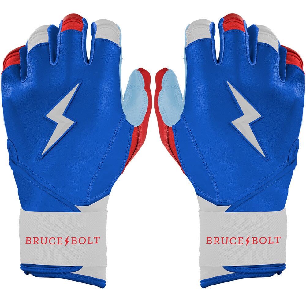 PREMIUM PRO Creator Series Long Cuff Batting Gloves | RED WHITE AND BLUE