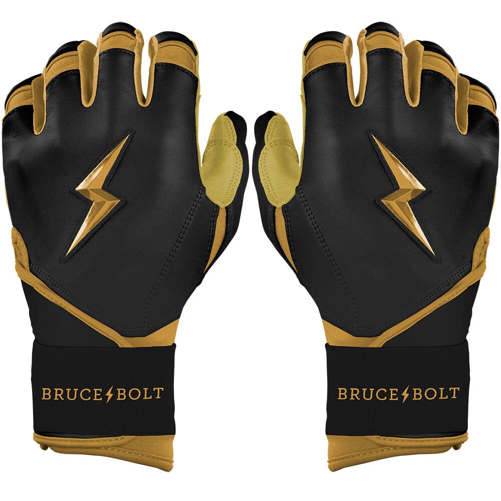 PREMIUM PRO GOLD SERIES Long Cuff Batting Gloves – Gold BLACK