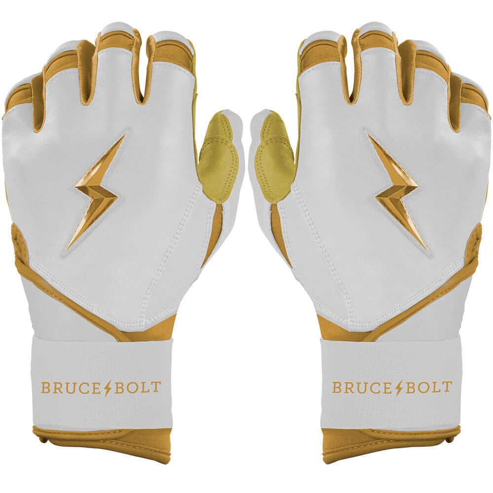 PREMIUM PRO GOLD Series Long Cuff Batting Gloves – Gold WHITE