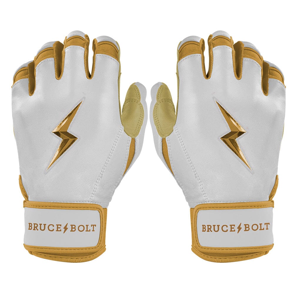 PREMIUM PRO GOLD Series Short Cuff Batting Gloves – Gold WHITE